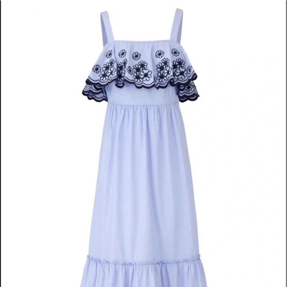 Kate Spade Daisy Embroidered Patio Sun Dress Blue White M Summer